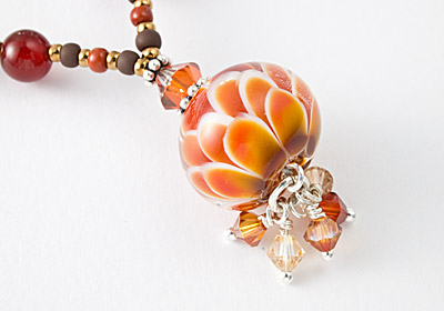 Coral Dahlia Lampwork Necklace