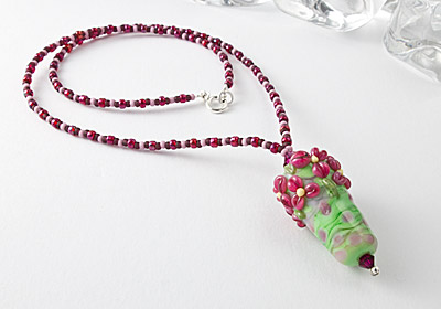 Pink Cone Flower Lampwork Necklace