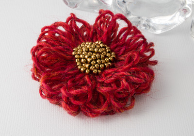 Red-Orange Flower Brooch