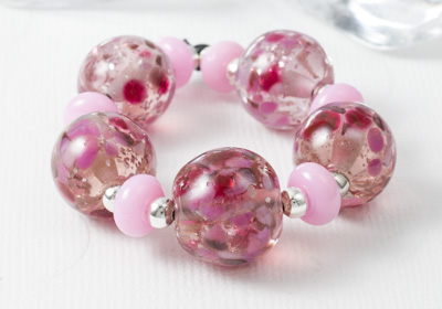 Pink Glitter Lampwork Beads