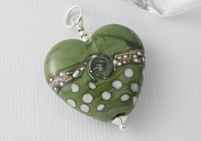 Olive Green Heart Lampwork Pendant