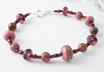 Rhodonite and Lampwork Bracelet