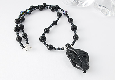 Black Lampwork Leaf Necklace