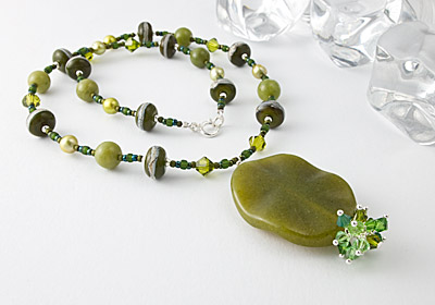 Nephrite and Lampwork Pendant Necklace
