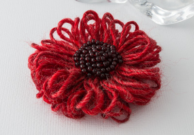 Orange and Red Beaded Flower Brooch