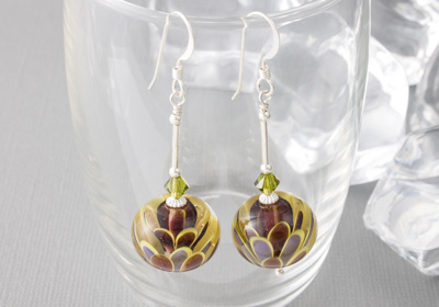 Olive Dahlia Lampwork Earrings