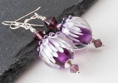 Purple Aster Lampwork Earrings