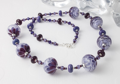 Purple Lampwork Dahlia Necklace Set