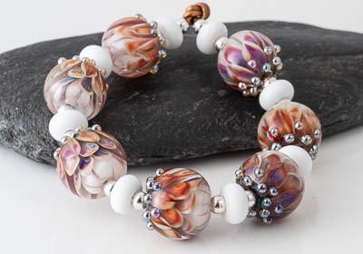 Fiery Lampwork Dahlia Bead Set