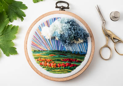 April Showers - Landscape Embroidery Hoop Art