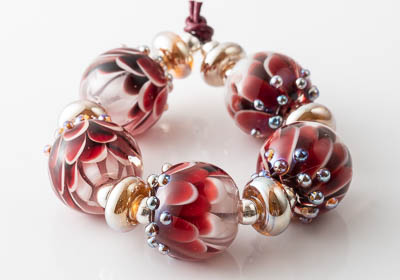 Ruby Lampwork Dahlia Bead Set