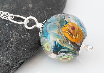 Flower Lampwork Pendant Necklace