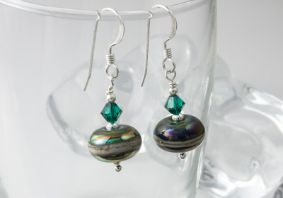 Metallic Green Lampwork Earrings