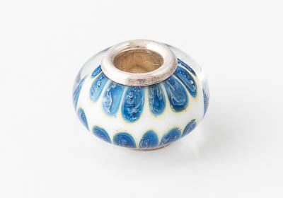 Blue and White Cored Lampwork Bead