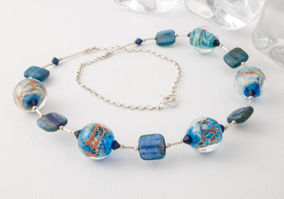 "Lightning" Lampwork and Kyanite Necklace