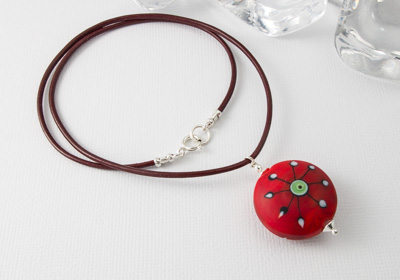 Stone Tumbled Red Lampwork Pendant Necklace