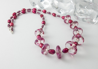 Pink Lampwork Disc Necklace