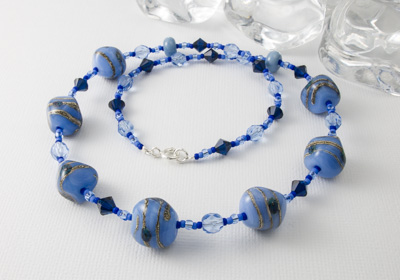 Blue Nugget Glass Lampwork Necklace