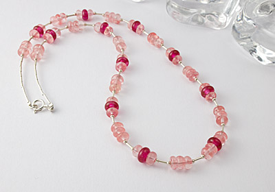 Cherry Quartz and Lampwork Necklace