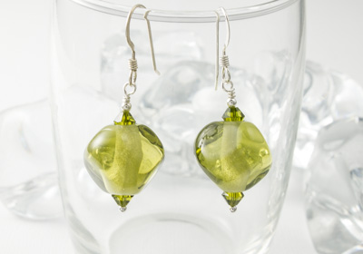 Olive Green Lampwork Earrings