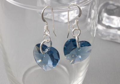 Blue Crystal Heart Earrings