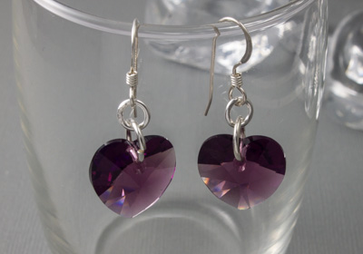 Amethyst Crystal Heart Earrings