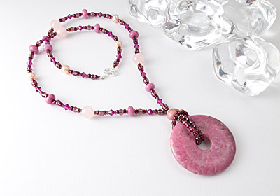 Rhodonite Pendant Lampwork Necklace