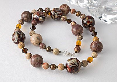 Lampwork and Silver Riban Jasper Necklace