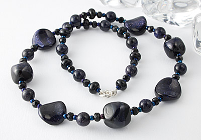 "Pinpoint Sparkle" Blue Goldstone Necklace