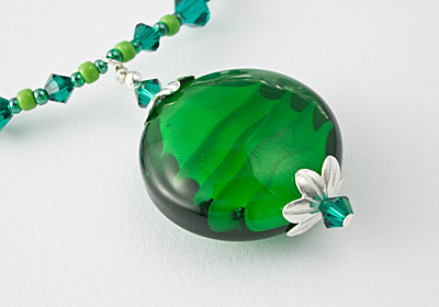 Green Swirl Lampwork Pendant Necklace