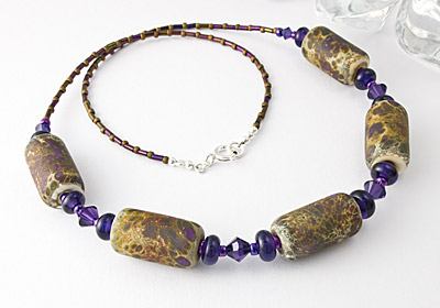 Beaded Lampwork Necklace "Purple Stone"