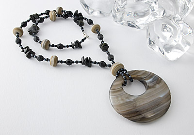Lampwork and Black Agate Pendant Necklace