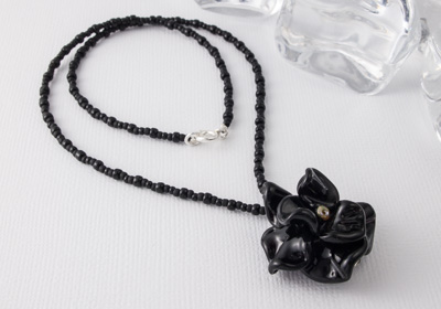 Black Lampwork Rose Necklace