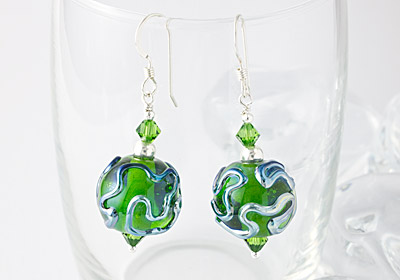 Green Wiggle Lampwork Earrings