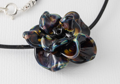 Black Lampwork Rose Necklace