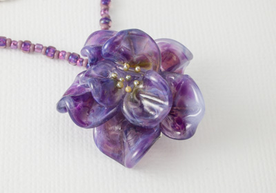 Purple Lampwork Rose Necklace