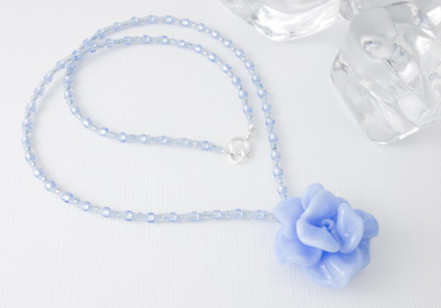 Blue Lampwork Rose Necklace