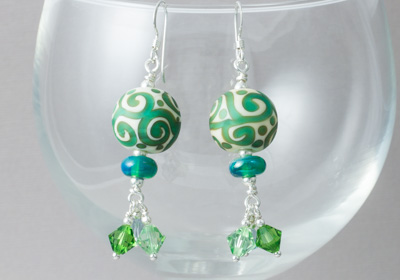 Green Swirl Lampwork Earrings