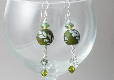 Green Leaf Lampwork Earrings