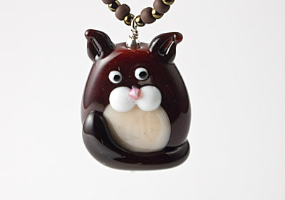 "Chocolate" Lampwork Cat Necklace