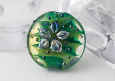 Green Lampwork Flower Bead
