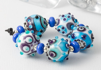 Turquoise and Purple Graphics Lampwork Beads