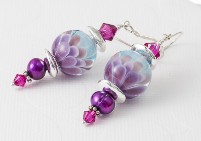 Pink Dahlia Lampwork Earrings