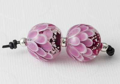 Pink Glitter Dahlia Lampwork Beads