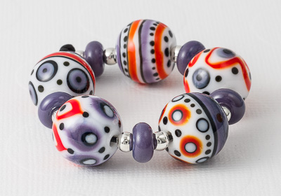 Red and Purple Graphics Lampwork Beads