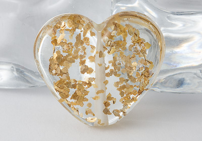 Gold Glittery Heart Lampwork Bead