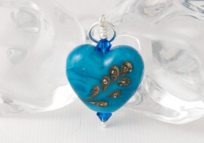 Blue Heart Lampwork Pendant