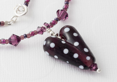 Amethyst Lampwork Heart Necklace