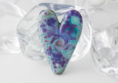 Purple and Turquoise Heart Lampwork Bead