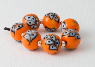 Orange Leafy Lampwork Beads